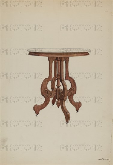 Center Table, with Marble Top, c. 1937. Creator: Dana Bartlett.