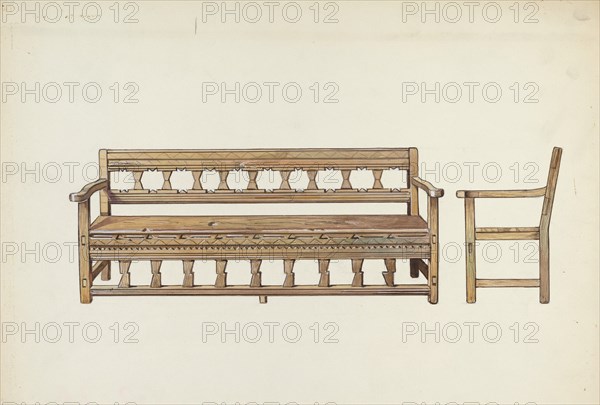 Wooden Bench, 1935/1942. Creator: Dana Bartlett.