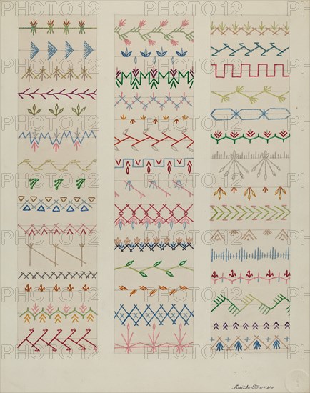 Samples of Stitching, c. 1937. Creator: Edith Towner.