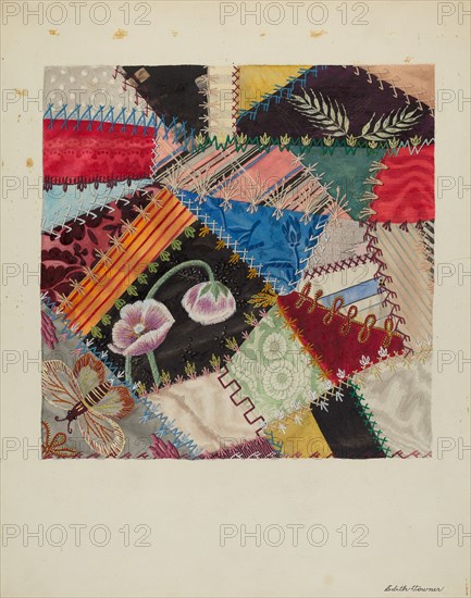 Patchwork Quilt (Section), c. 1937. Creator: Edith Towner.