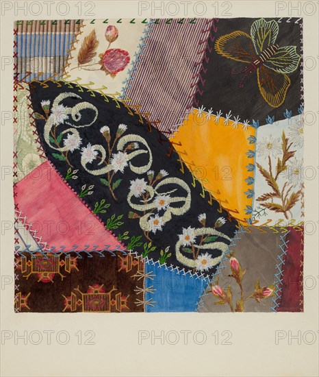 Crazy Quilt Detail, c. 1937. Creator: Edith Towner.