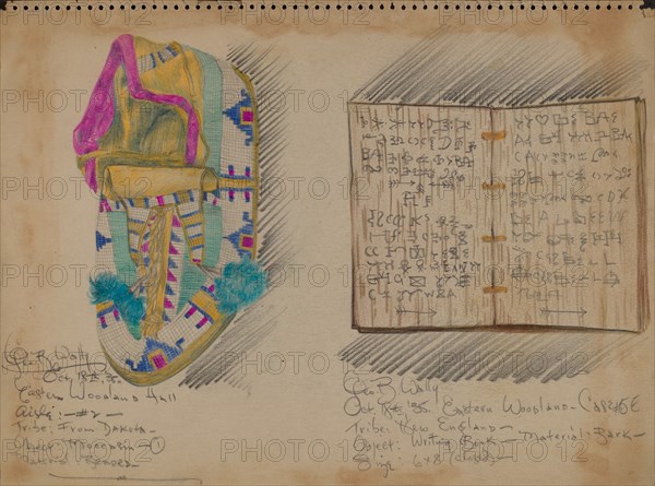 Moccasin and Writing Book, 1935. Creator: George B. Wally.