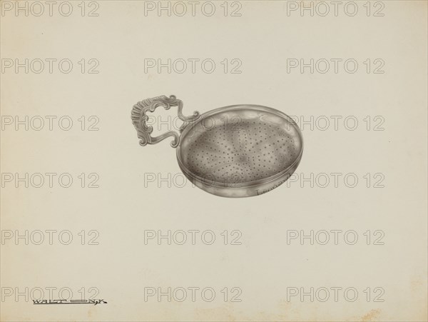 Silver Lemon Strainer, c. 1939. Creator: Kalamian Walton.