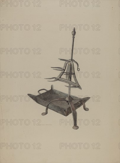 Roasting Stand with Drip Pan, c. 1938. Creator: Roy Weber.