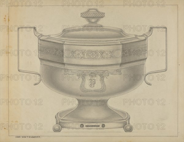 Silver Sugar Bowl, c. 1936. Creator: Bernard Westmacott.
