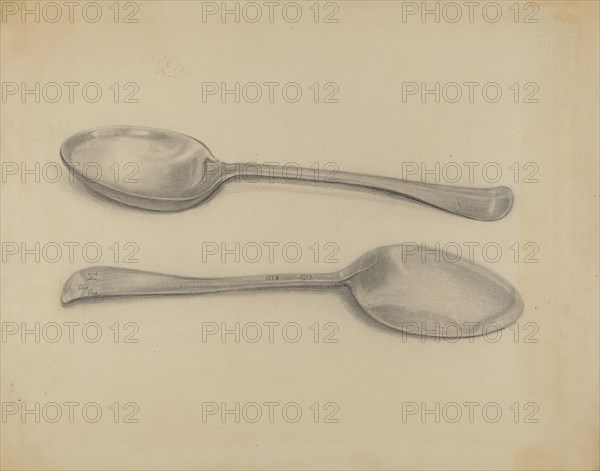 Two Silver Soup Spoons, c. 1936. Creator: Nicholas Zupa.