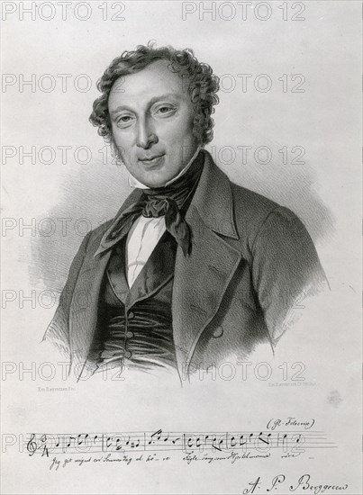 Portrait of the organist and composer Andreas Peter Berggreen (1801-1880), c. 1837. Creator: Baerentzen, Emilius Ditlev (1799-1868).