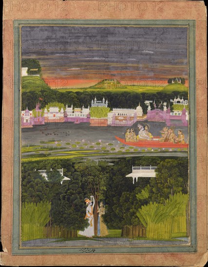 Radha and Krishna in the boat of love, 1755. Creator: Anonymous.