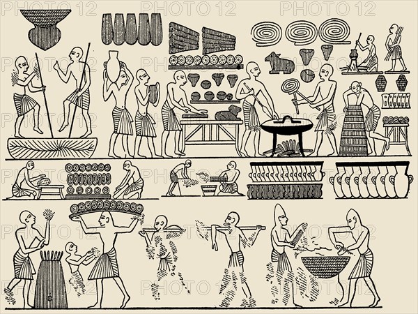 Bread making. From the tomb of Pharaoh Ramesses III in the Valley of the Kings, 1837. Creator: Wilkinson, Sir John Gardner (1797-1875).