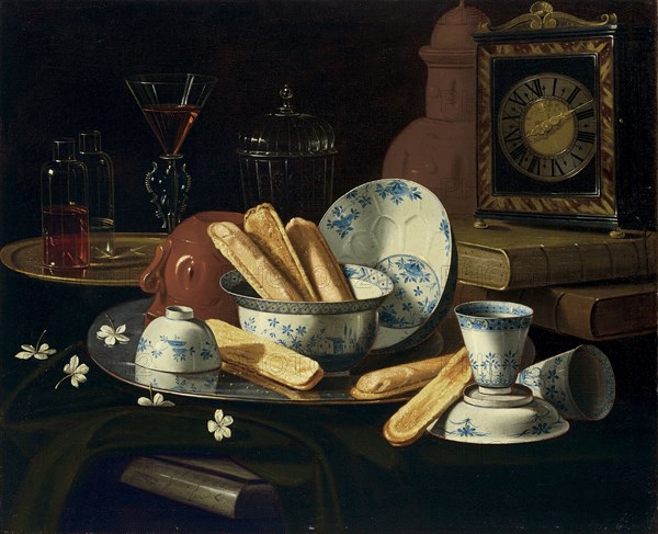 Biscuits, porcelain and an earthenware pot, Early 18th cen. Creator: Monari (Munari), Cristoforo (1667-1720).