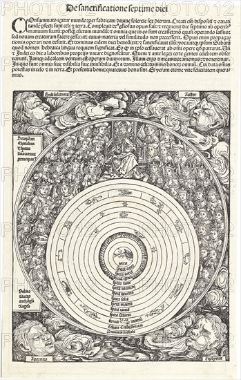 De sanctificatione septime diei (from the Schedel's Chronicle of the World), ca 1493. Creator: Wolgemut, Michael (1434-1519).