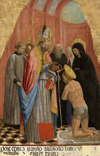 The Baptism of Saint Augustine by Saint Ambrose, 1435-1440. Creator: Vivarini, Antonio (ca 1440-1480).