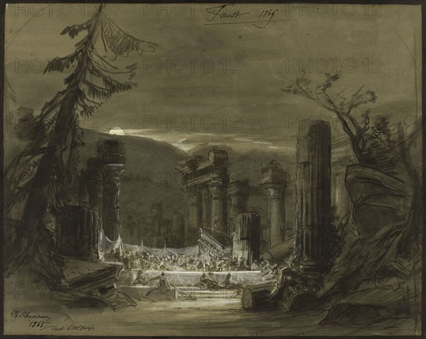 Stage design for the opera Faust by Ch. Gounod, 1865. Creator: Chaperon, Philippe (1823-1906).