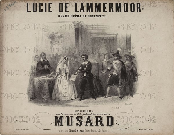 Cover of the score of the opera Lucia di Lammermoor by Gaetano Donizetti, 1839. Creator: Coindre, Victor (1816-1896).