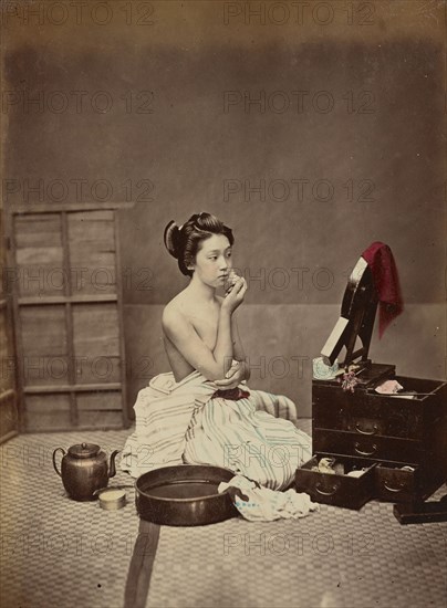 Japanese Toilet, c. 1890. Creator: Kimbei, Kusakabe (1841-1932).