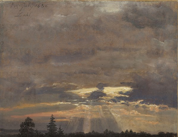 Cloud Study with Sunbeams, 1836. Creator: Dahl, Johan Christian Clausen (1788-1857).