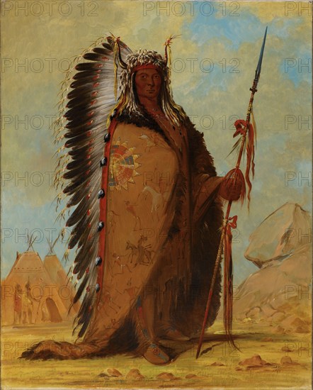 Ee-áh-sá-pa, Black Rock, a Two Kettle Chief of the Sioux tribe, 1845. Creator: Catlin, George (1796-1872).