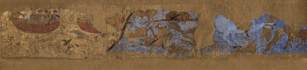 Afrasiab murals, North wall, "Chinese panel": Emperor Taizong hunting, and the..., 648-651. Creator: Sogdian Art.