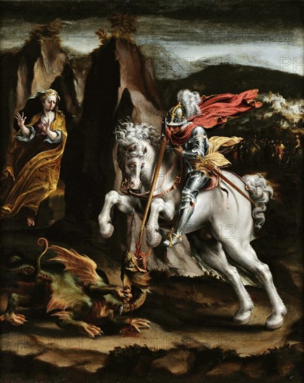 Saint George and the Dragon, c. 1550. Creator: Orsi, Lelio (1511-1587).