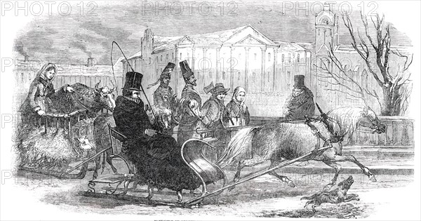 Sledging in Stockholm - from an original drawing, 1850. Creator: Unknown.