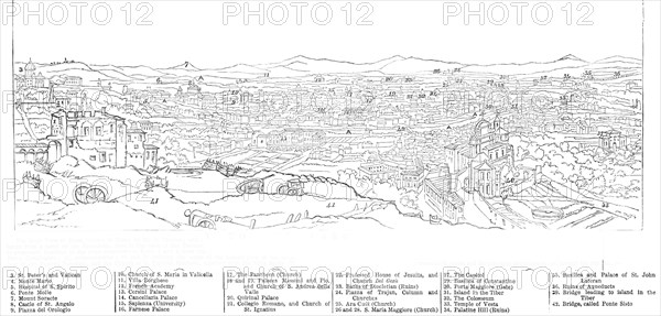 Large View of Rome [key], 1850. Creator: Walter George Mason.