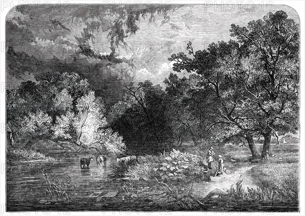 Exhibition of the National Institution - "A Woodland River" - painted by S. R. Percy, 1850. Creator: Unknown.