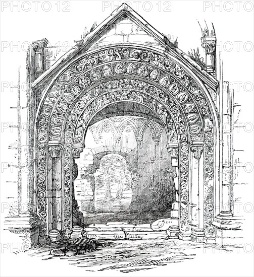 Glastonbury Abbey - North Door of St. Joseph's Chapel, 1850. Creator: Unknown.