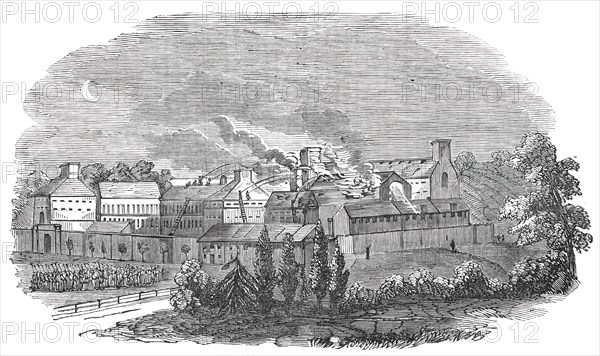 Fire at Parkhurst Prison, Isle of Wight, on Tuesday last, 1850. Creator: Unknown.