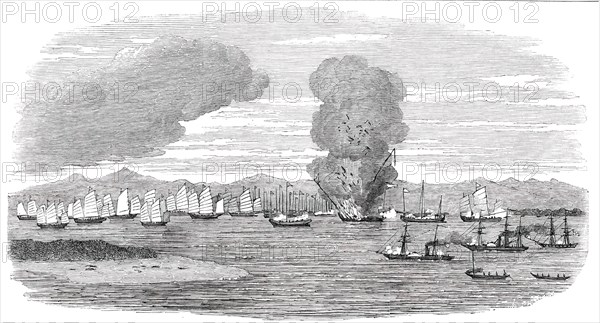 Destruction of Shap-'Ng-Tsai's Piratical Fleet, by the British, in the Gulf of Tonquin, 1850. Creator: Unknown.