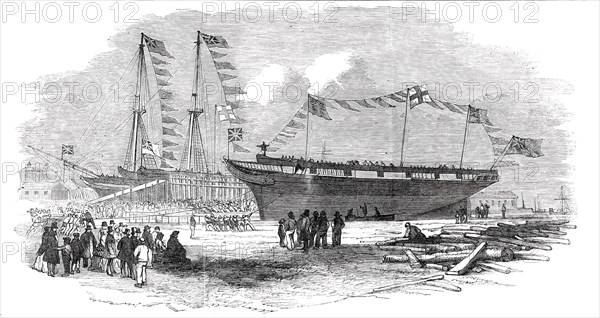 Launch of the "Earl of Hardwicke", Whaling Ship, at Cowes, 1850. Creator: Unknown.