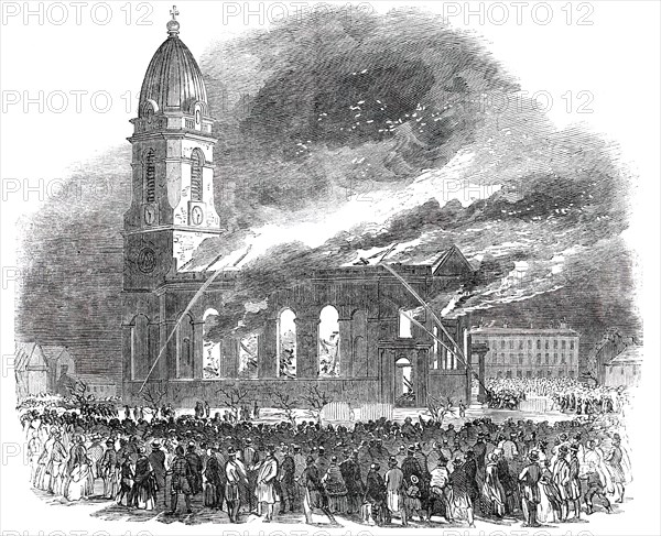 Fire in All Saints' Church, at Manchester, 1850. Creator: Unknown.