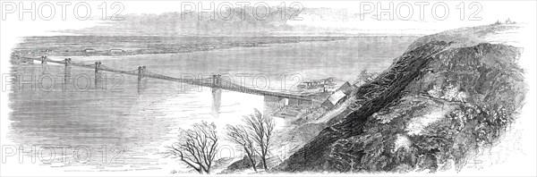 Suspension-Bridge across the Dnieper, at Kieff, in Russia, 1850. Creator: Unknown.