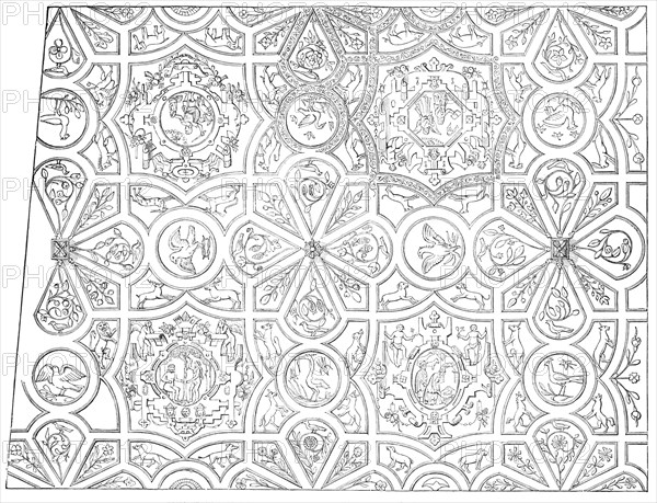 Elizabethan Ceiling at the Red Lion Inn, Barnstaple - drawn by Mr. H. H. Sharland, 1850. Creator: Unknown.