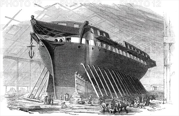 H.M. 50-Gun Frigate "Nankin", to be launched this day, Saturday, 1850. Creator: Unknown.