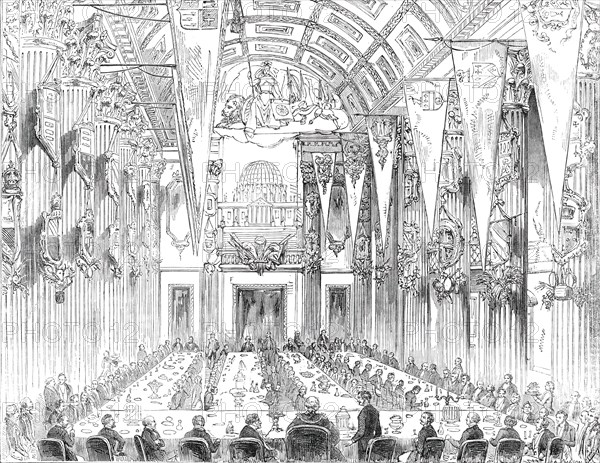 Banquet in the Egyptian Hall, at the Mansion-House, 1850. Creator: Unknown.