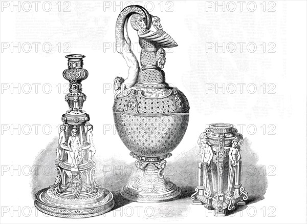 Ware of Henry II. of France - Candlestick, Ewer, Salt-Cellar, 1850. Creator: Unknown.