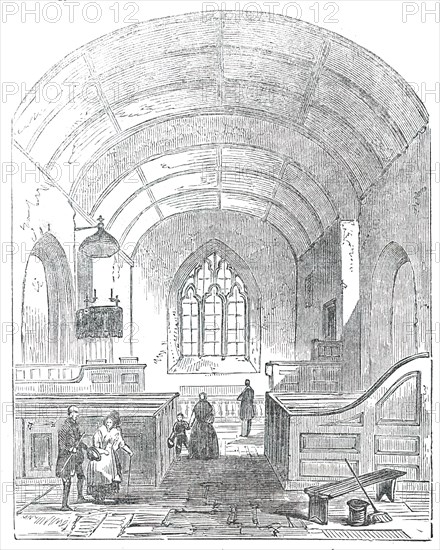 Interior of Brampford Speke Church, Devon, 1850. Creator: Unknown.