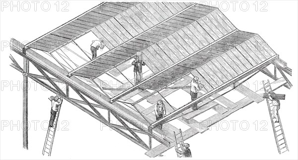 The Building in Hyde Park, for the Great Exhibition of 1851 - Glazing the Roof, 1850. Creator: Unknown.