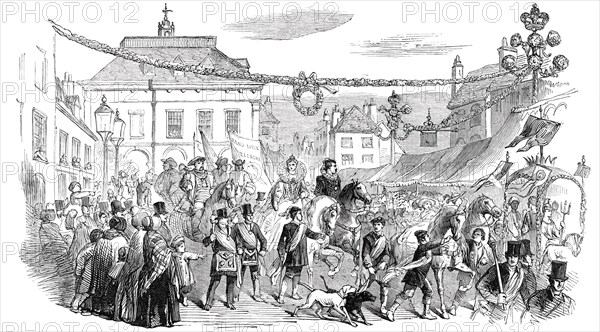 The Procession near the Corn Exchange, Warwick May Fair Show, 1850. Creator: Unknown.