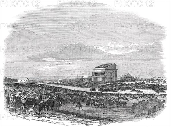 Epsom - the Race for "The Derby Stakes", 1850. Creator: Unknown.