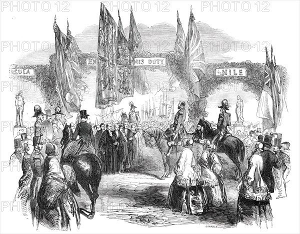Inauguration of the Statues of Nelson and Wellington, on Southsea Common, 1850. Creator: Ebenezer Landells.