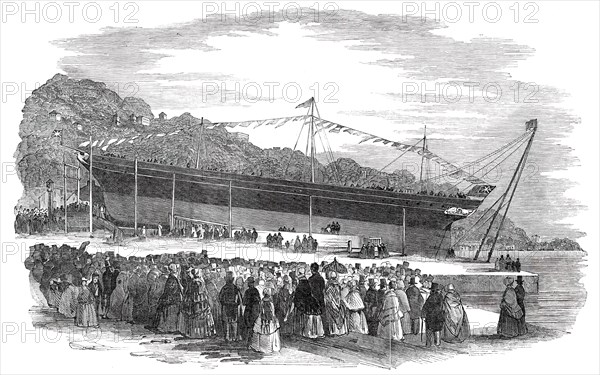 Launch of the "Pelican", Iron Screw Steam-Ship, at Cork, 1850. Creator: Unknown.