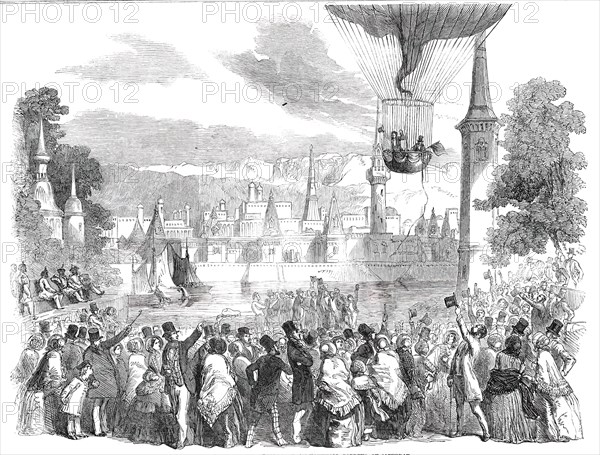 Ascent of the Nassau Balloon, from Vauxhall Gardens, on Saturday, 1850. Creator: Unknown.