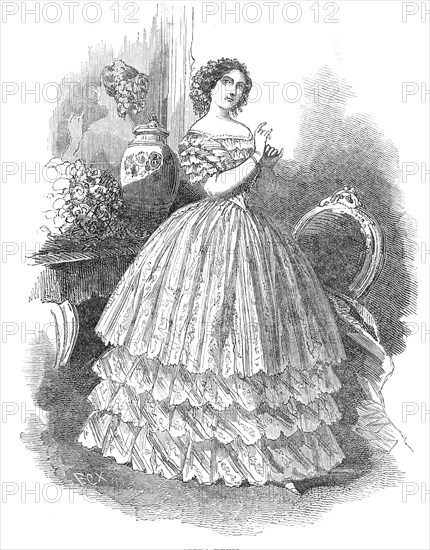 Paris Fashions for July - Opera Dress, 1850. Creator: Unknown.