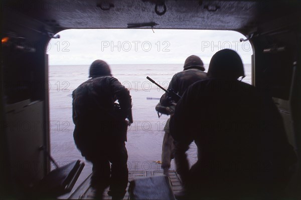 Troops landing, Falklands War, 1982. Creator: Luis Rosendo.