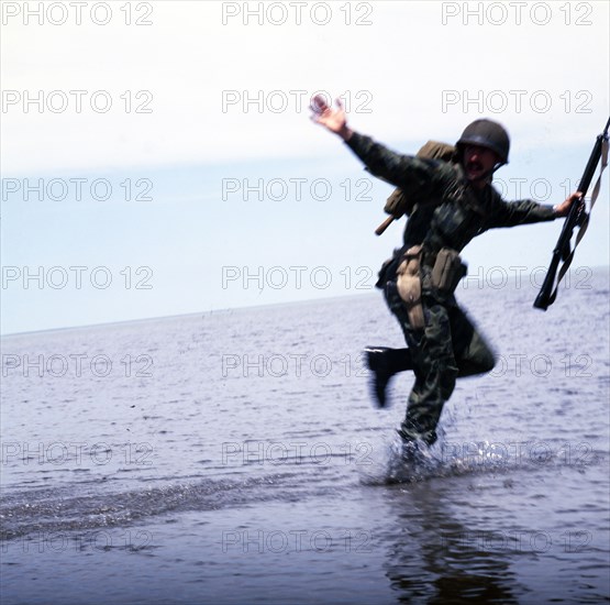 Troops landing, Falklands War, 1982. Creator: Luis Rosendo.