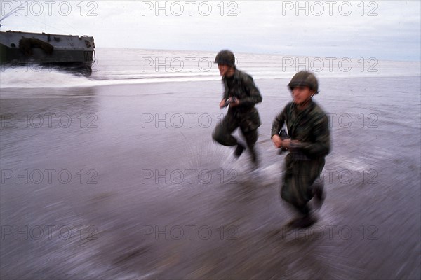 Troops landing, Falklands War, 1982. Creator: Luis Rosendo.