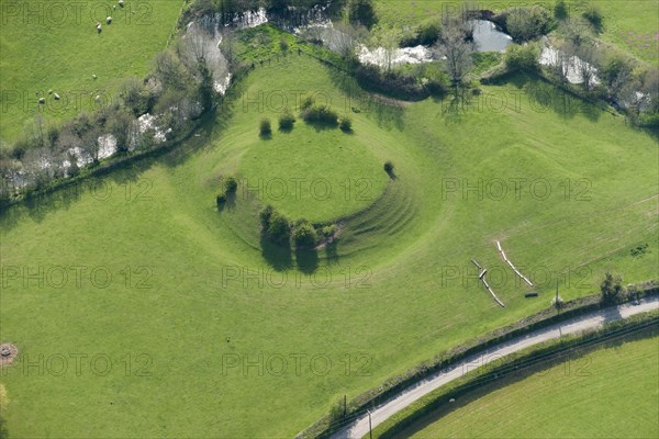 Earthwork remains of a motte castle, Chanstone Mill, Herefordshire, 2016. Creator: Damian Grady.