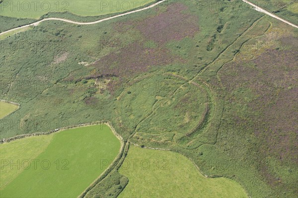 Caer Bran Iron Age multivallate hillfort earthwork, near Sancreed, Cornwall, 2016. Creator: Damian Grady.