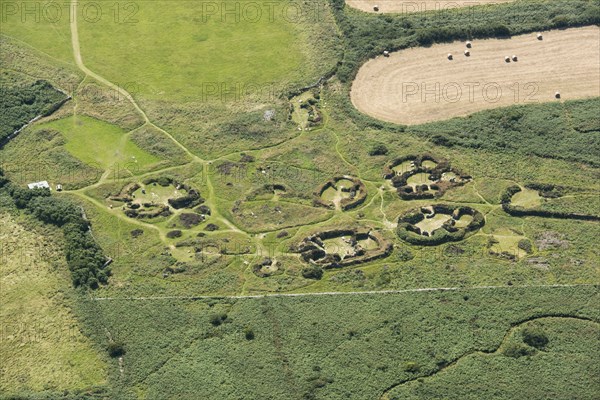 Chysauster an Iron Age to Roman settlement site with fogou, near Gulval, Cornwall, 2016. Creator: Damian Grady.